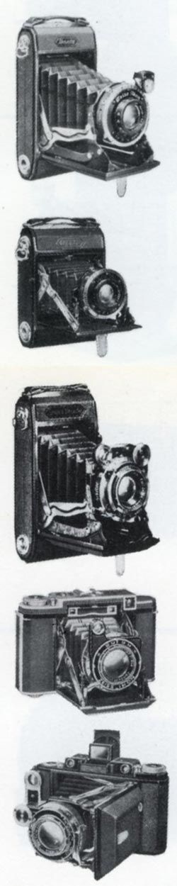 De cima para baixo: Ikontas 6x9 e 6x4,5. Super Ikontas C, B e A - fonte: Zeiss Cameras, 1926-39 - D.B. Tubbs