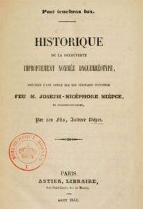 Historique de la Découverte Improprement Nommée Daguerréotipe | Isidore Niépce